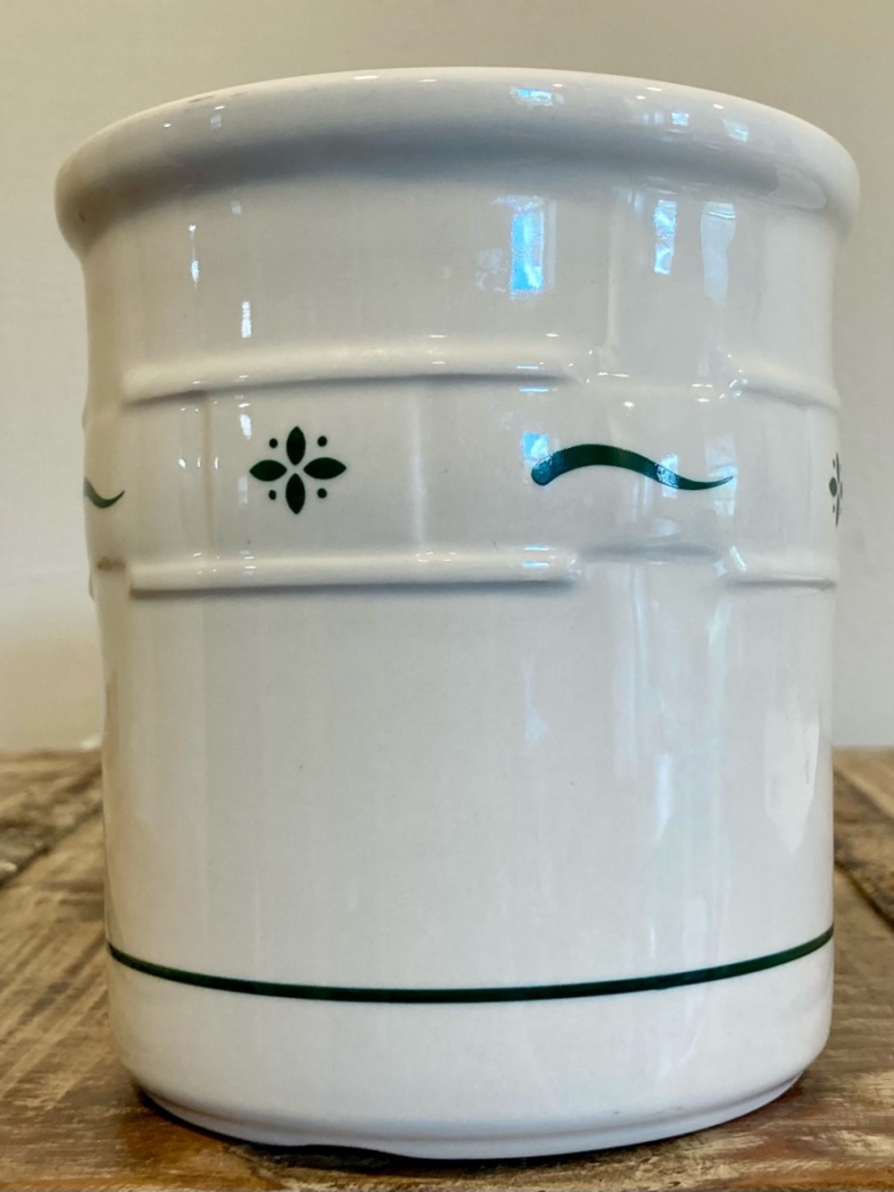 Longaberger Pottery Woven Traditions Ceramic Crock Utensil Holder 1 Quart Green - Picture 5 of 16